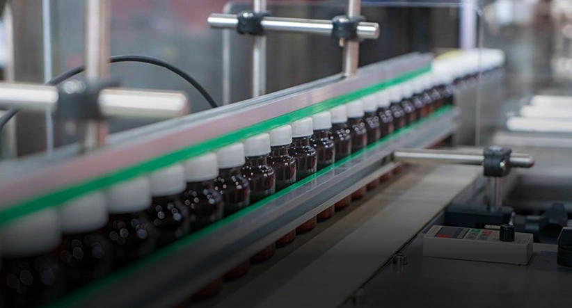 Pharmaceutical production line representing healthcare and medical logistics